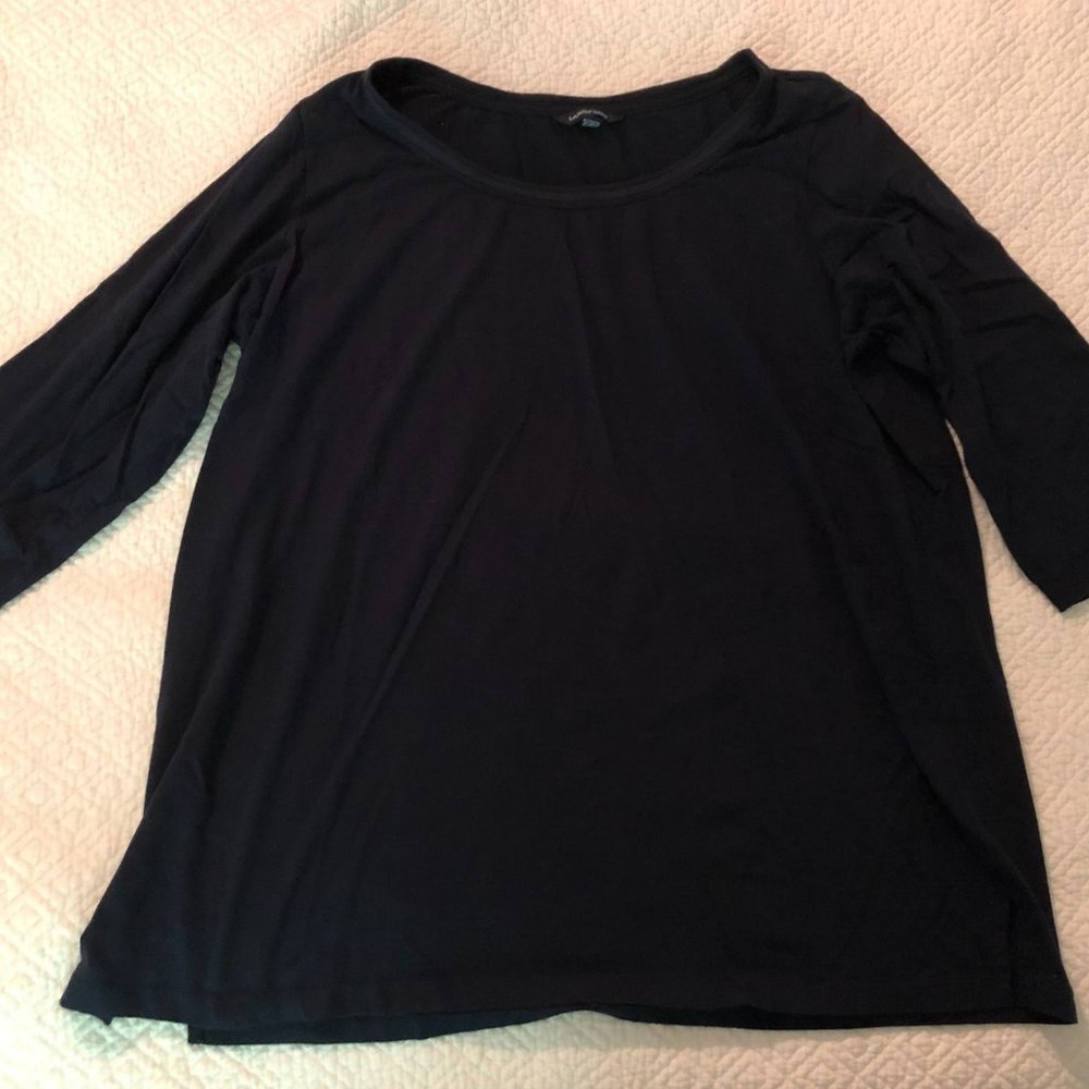 Women's Lands End  Plus Size 1X 3/4 Sleeve Tee Shirt Dark Navy Blue